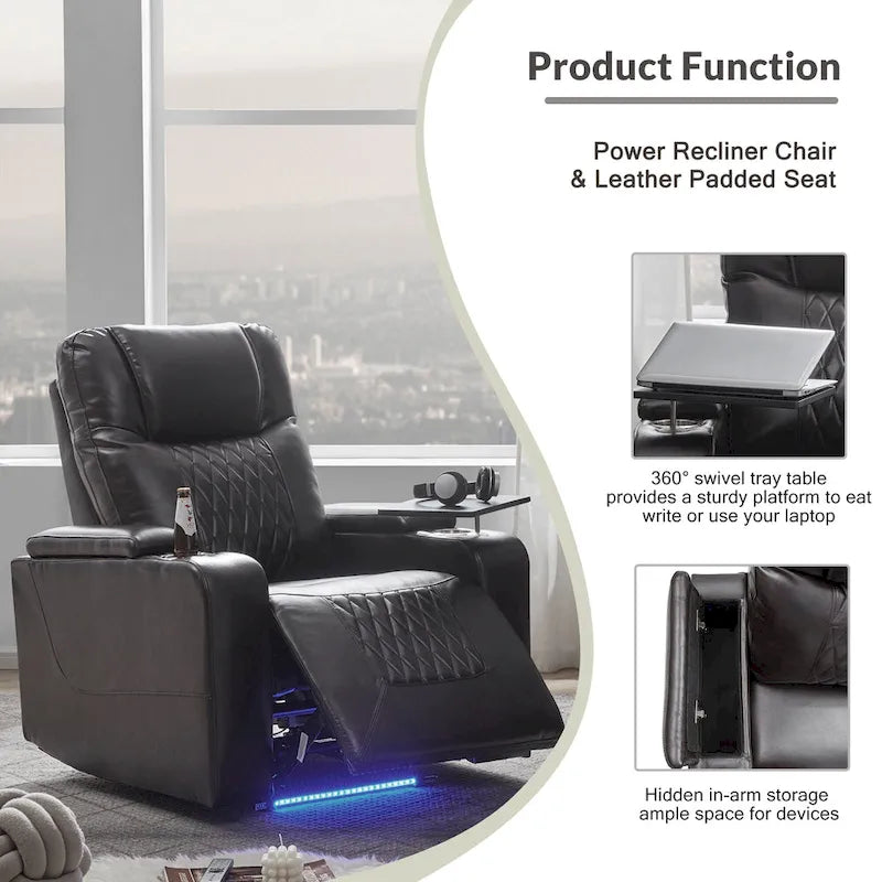 Sillón reclinable eléctrico con portavasos y puerto de carga USB
