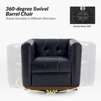 JeremiasMid-certury Modern GenuineLeatherTufted SwivelClubChair with Wooden Apron by HULALA HOME