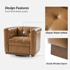JeremiasMid-certury Modern GenuineLeatherTufted SwivelClubChair with Wooden Apron by HULALA HOME