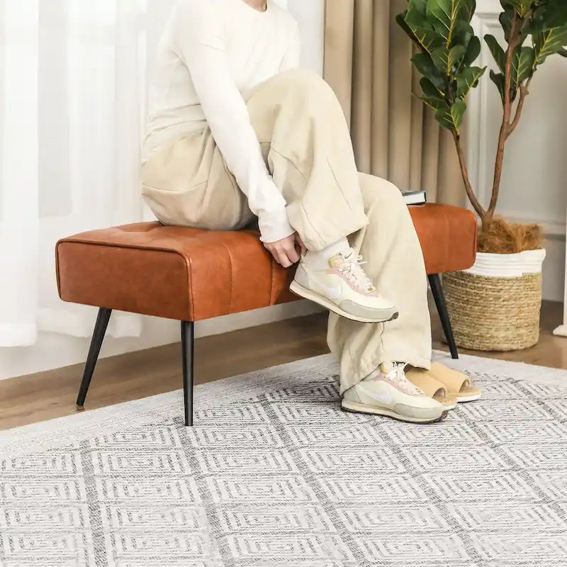 Adeco 41 Inches Faux Leather Ottoman Bench for Living Room