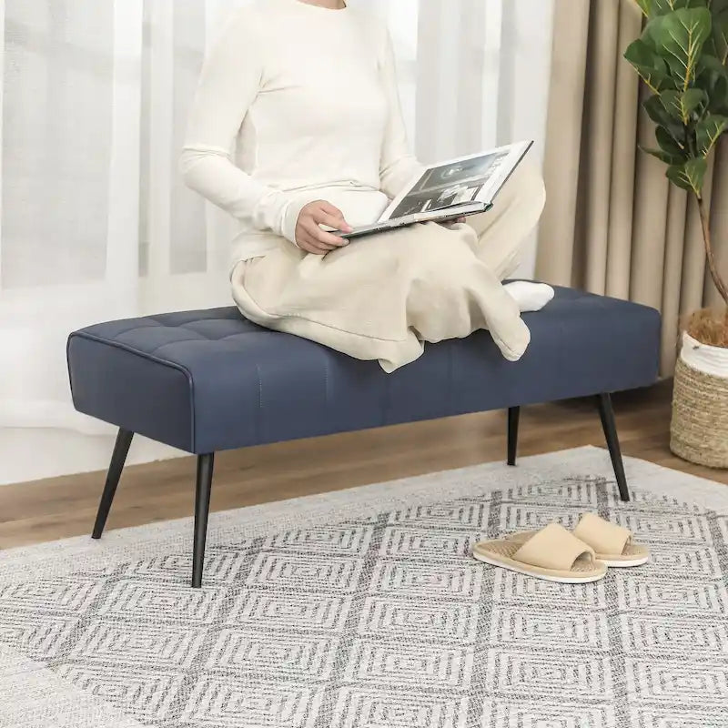 Adeco 41 Inches Faux Leather Ottoman Bench for Living Room