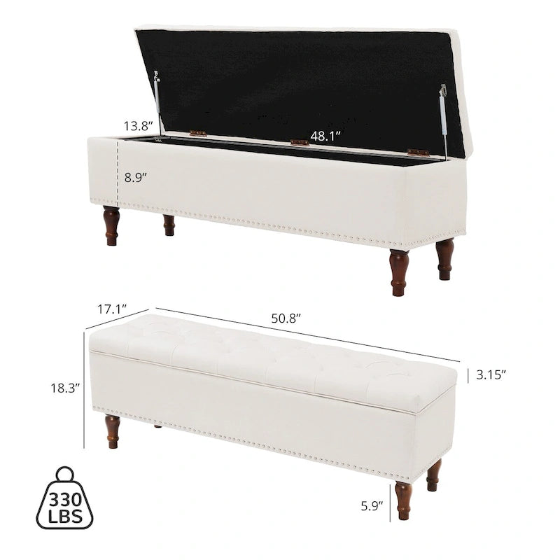 COZYMAN Banc de rangement capitonné, Ottoman rembourré avec rangement pour chambre à coucher - 50,8 L x 17,1 P x 18,3 H