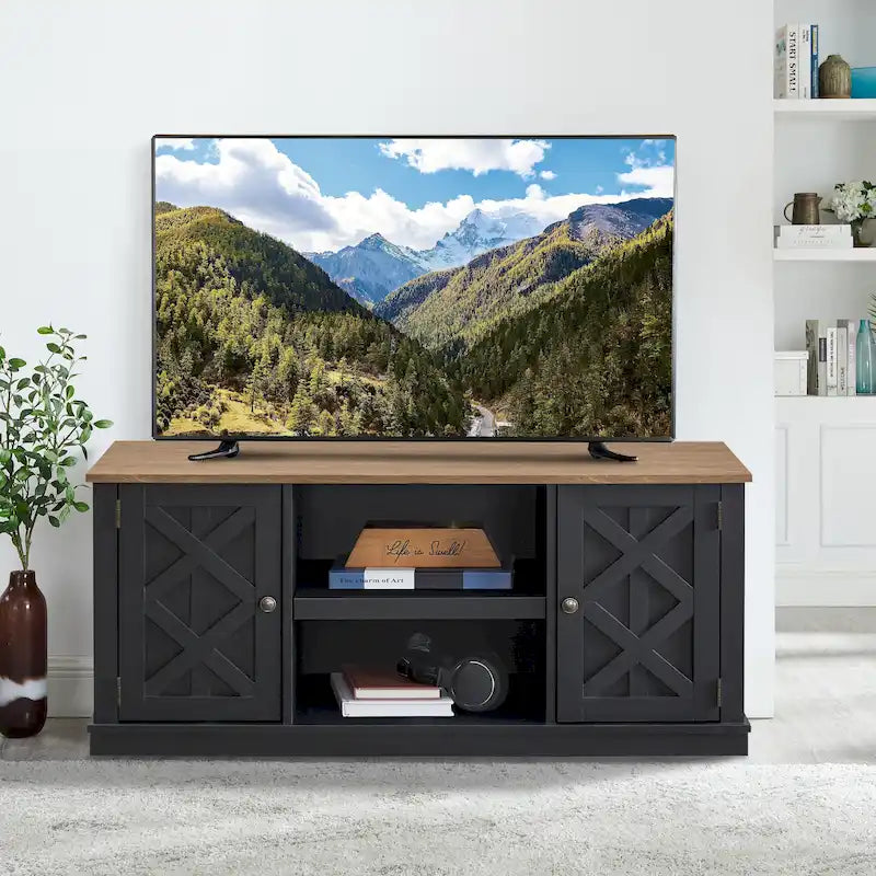 Meuble TV en bois brut imitation 54 po pour téléviseurs de 60 po - 54 po de largeur
