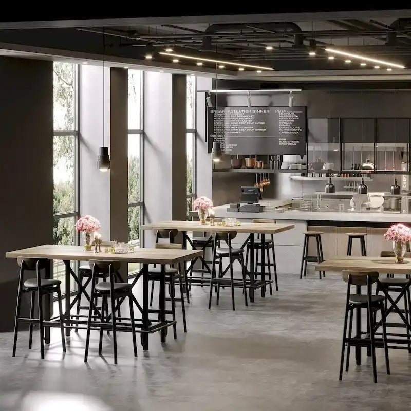 6-People Counter Bar Height Pub Table withe Footrest, Tall Bar Table with Thicken Wood Tabletop and Metal Frame for Home/Kitchen
