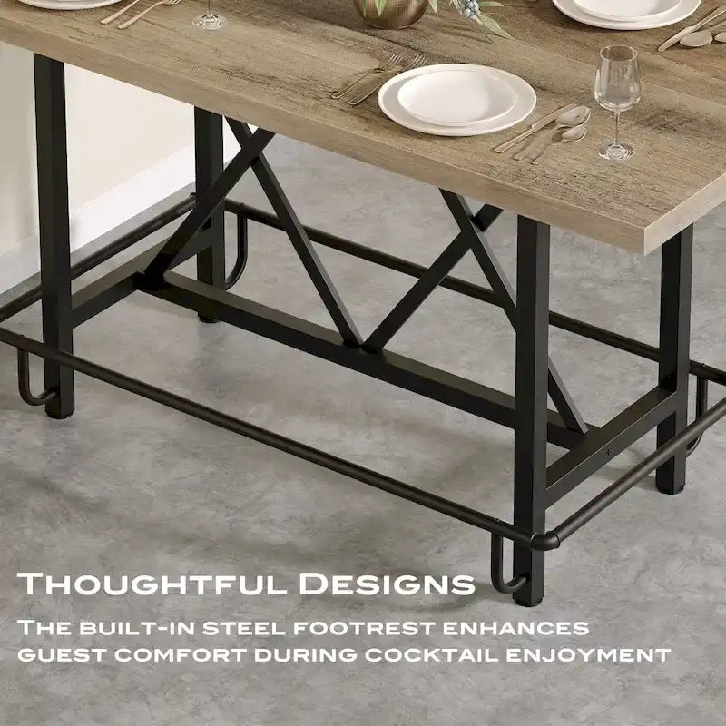 6-People Counter Bar Height Pub Table withe Footrest, Tall Bar Table with Thicken Wood Tabletop and Metal Frame for Home/Kitchen
