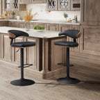 Taburete de bar giratorio de piel sintética, ajustable, con detalles de madera