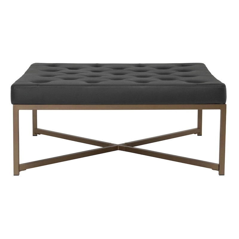Studio Designs Home Camber, Grand pouf de cocktail en métal et cuir capitonné
