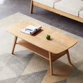 Grondin Nordic Natural Solid Wood 2-Tier Coffee Table with Shelf, Rectangle Accent Cocktail Table