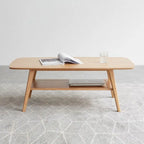 Grondin Nordic Natural Solid Wood 2-Tier Coffee Table with Shelf, Rectangle Accent Cocktail Table