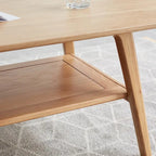 Grondin Nordic Natural Solid Wood 2-Tier Coffee Table with Shelf, Rectangle Accent Cocktail Table