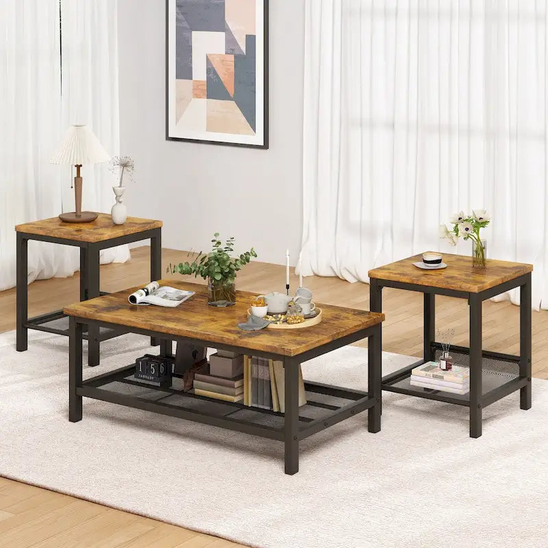 Ensemble de 3 tables basses, table basse avec 2 tables d'appoint carrées, ensemble de tables de salon pour bureau à domicile