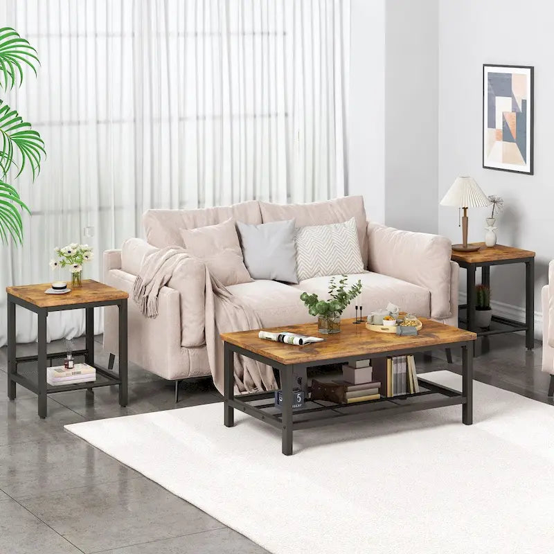 Ensemble de 3 tables basses, table basse avec 2 tables d'appoint carrées, ensemble de tables de salon pour bureau à domicile