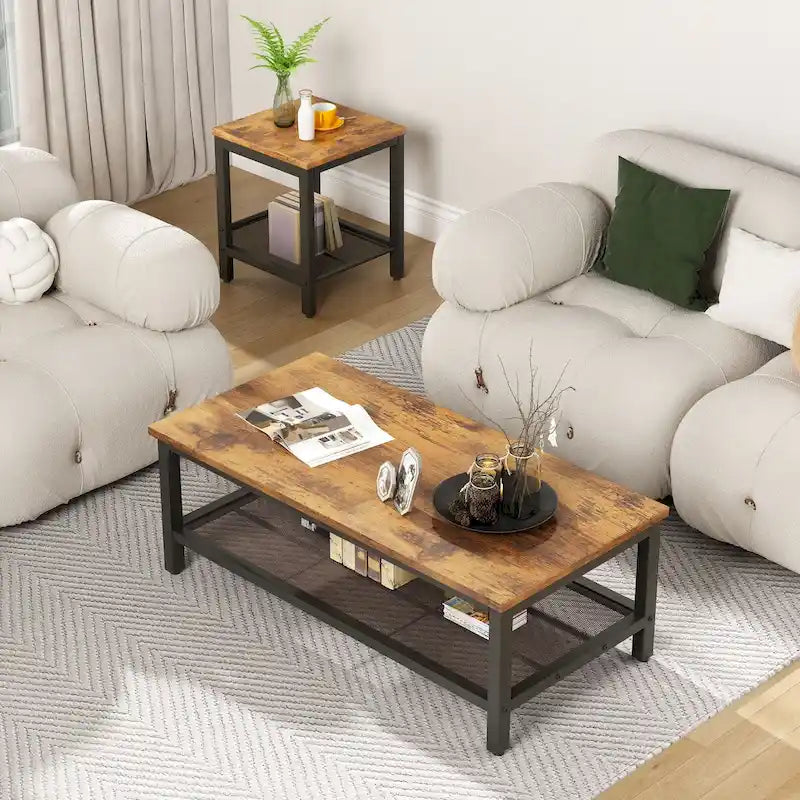 Ensemble de 3 tables basses, table basse avec 2 tables d'appoint carrées, ensemble de tables de salon pour bureau à domicile