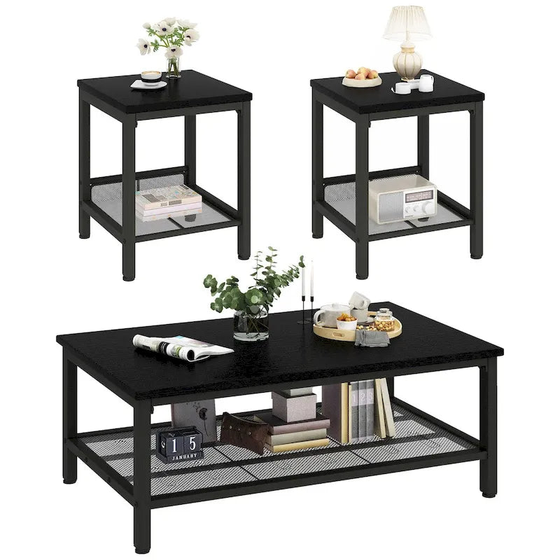 Ensemble de 3 tables basses, table basse avec 2 tables d'appoint carrées, ensemble de tables de salon pour bureau à domicile