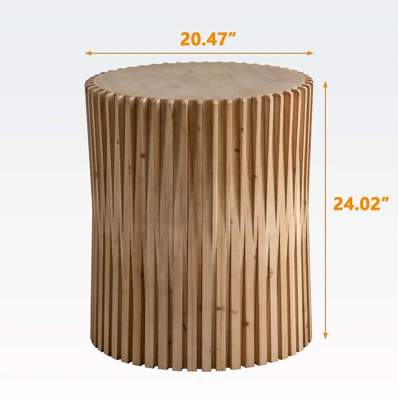 Mesa de centro redonda de madera con diseño retro en relieve