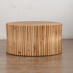 Mesa de centro redonda de madera con diseño retro en relieve