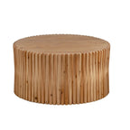 Mesa de centro redonda de madera con diseño retro en relieve