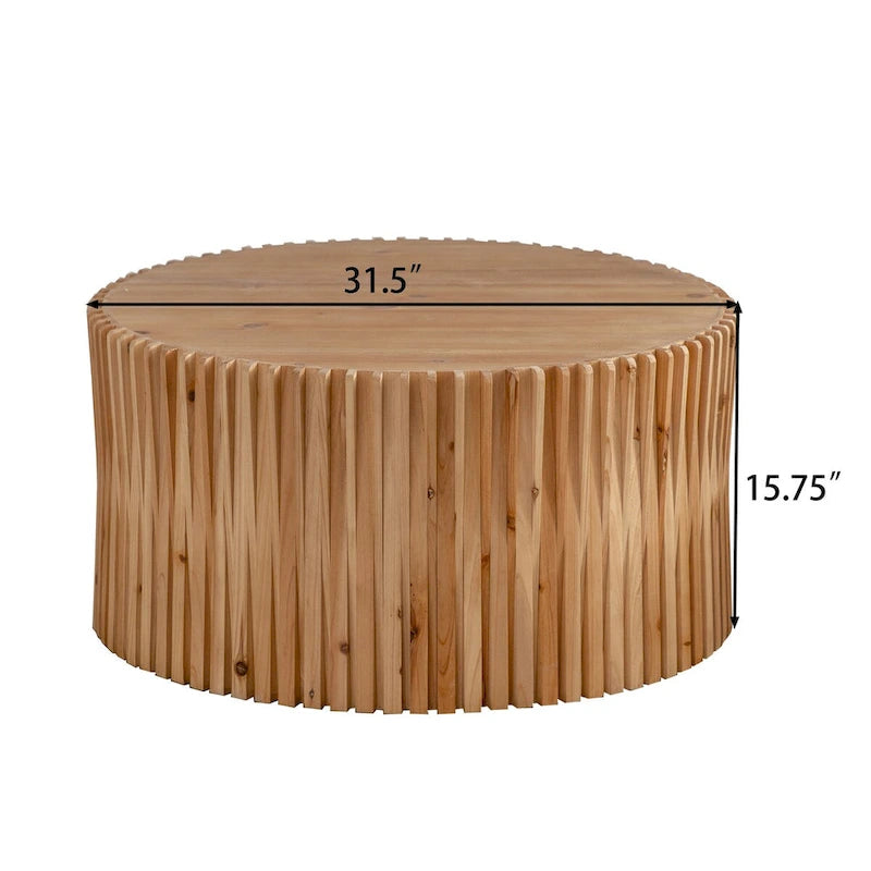 Mesa de centro redonda de madera con diseño retro en relieve