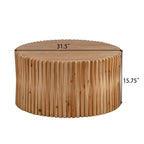 Mesa de centro redonda de madera con diseño retro en relieve