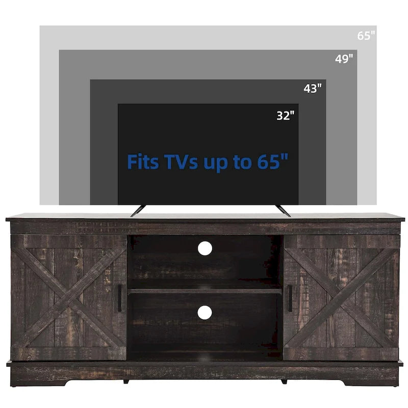 Meuble TV de ferme Moasis avec console média de porte de grange et centre de divertissement avec armoires de rangement