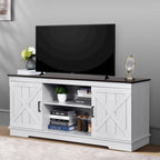Meuble TV de ferme Moasis avec console média de porte de grange et centre de divertissement avec armoires de rangement