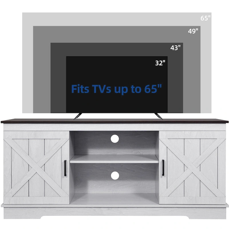 Meuble TV de ferme Moasis avec console média de porte de grange et centre de divertissement avec armoires de rangement