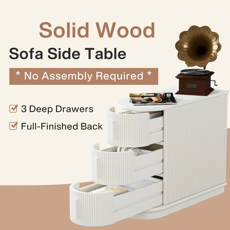 Table d'appoint semi-ovale en bois massif à 3 tiroirs pour salon