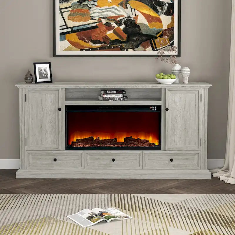 Farmhouse 72 TV Stand with Fireplace - Accommodates up to 75 TV - 73W x 35H x 14D