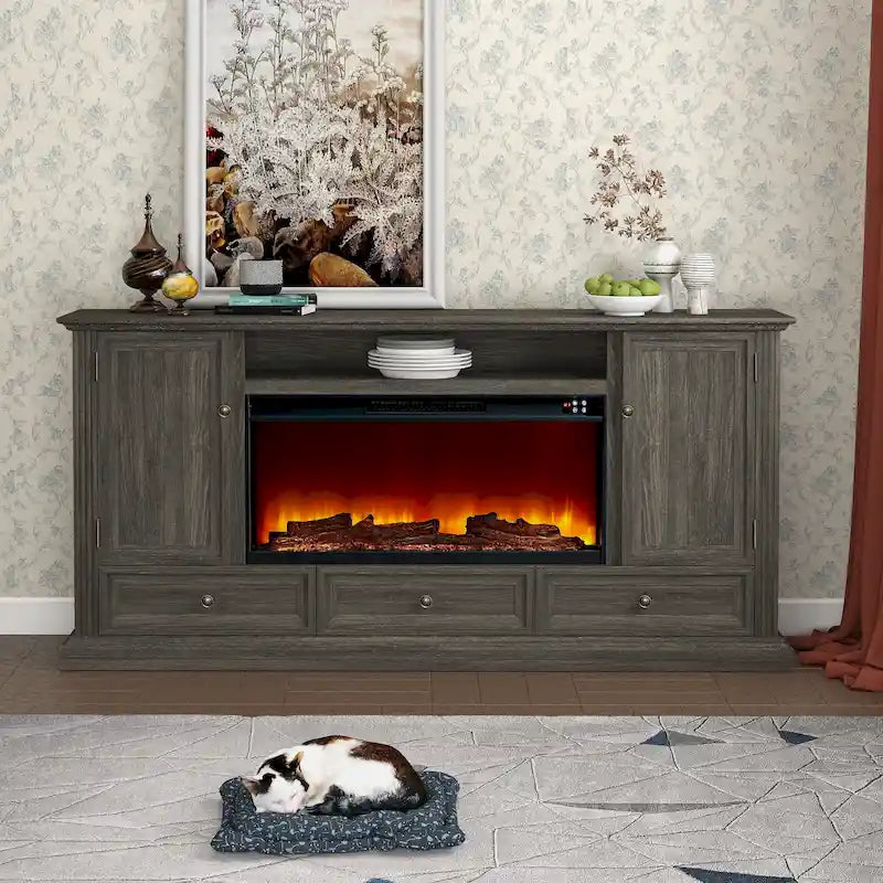 Farmhouse 72 TV Stand with Fireplace - Accommodates up to 75 TV - 73W x 35H x 14D