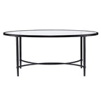 HomeRoots 45 Clear and Black Glass and Metal Oval Coffee Table - 19 H x 45 W x 25 D