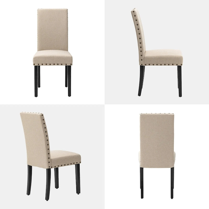 Glitzhome 38H Set of 2 High Back Linen Fabric Studded Dining Chairs with Footpads