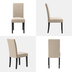 Glitzhome 38H Set of 2 High Back Linen Fabric Studded Dining Chairs with Footpads