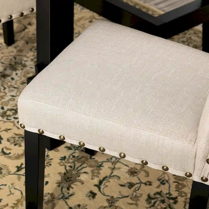 Glitzhome 38H Set of 2 High Back Linen Fabric Studded Dining Chairs with Footpads