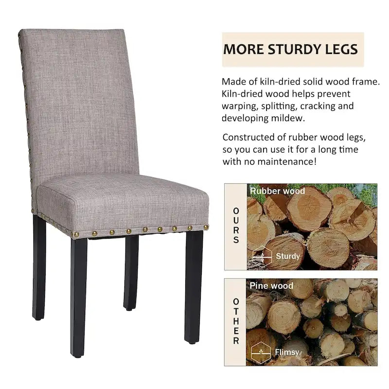 Glitzhome 38H Set of 2 High Back Linen Fabric Studded Dining Chairs with Footpads