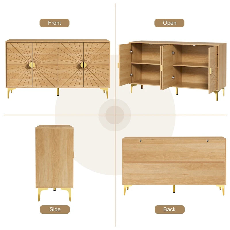 Buffet de salle à manger avec rangement, meuble à quatre portes avec étagères réglables, meuble de rangement, meuble de bar à café