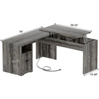 Modern Farmhouse Lift Top L-Shaped Desk with Charge Station, Corner Desk with File Drawers for Home Office