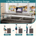 Modern Farmhouse Lift Top L-Shaped Desk with Charge Station, Corner Desk with File Drawers for Home Office