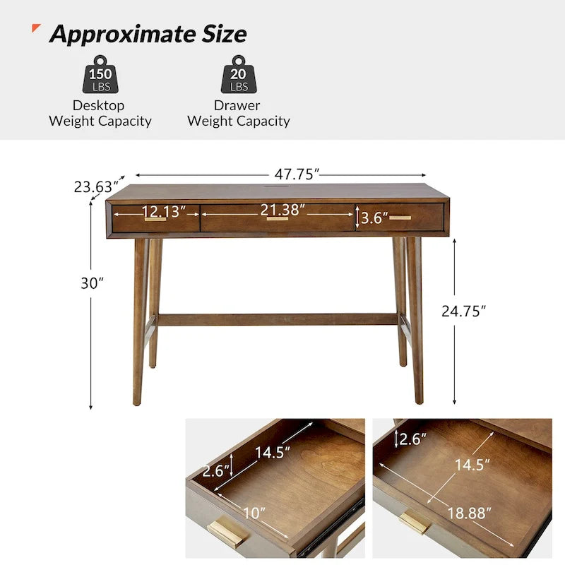Erich Mid Century Modern 48 Computer Desk with USB by HULALA HOME