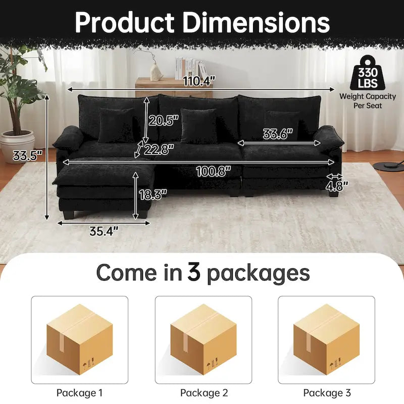 Modular Sectional Sofa Set Convertible Sectional Sleeper Sofa with Chaise for Apartment