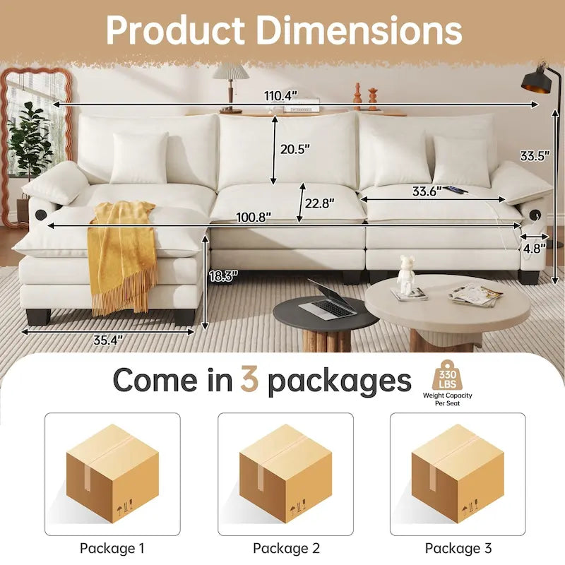 Modular Sectional Sofa Set Convertible Sectional Sleeper Sofa with Chaise for Apartment