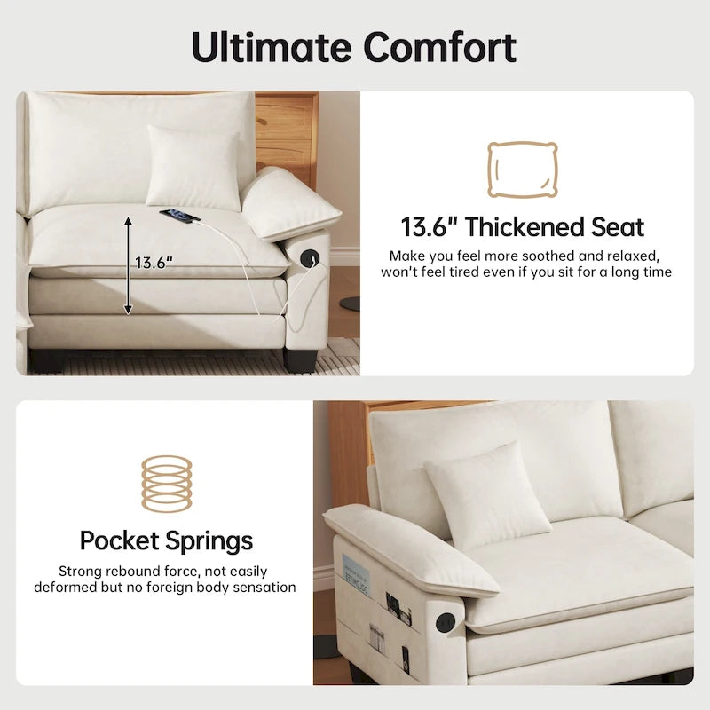 Modular Sectional Sofa Set Convertible Sectional Sleeper Sofa with Chaise for Apartment