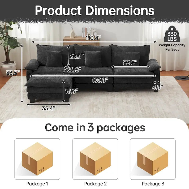 Modular Sectional Sofa Set Convertible Sectional Sleeper Sofa with Chaise for Apartment
