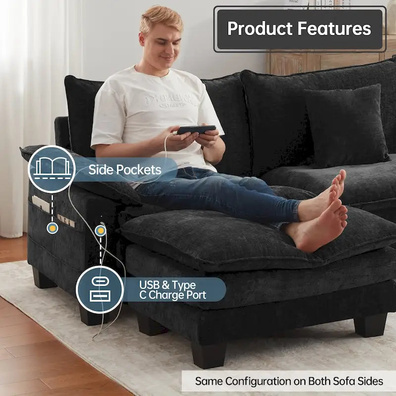 Modular Sectional Sofa Set Convertible Sectional Sleeper Sofa with Chaise for Apartment