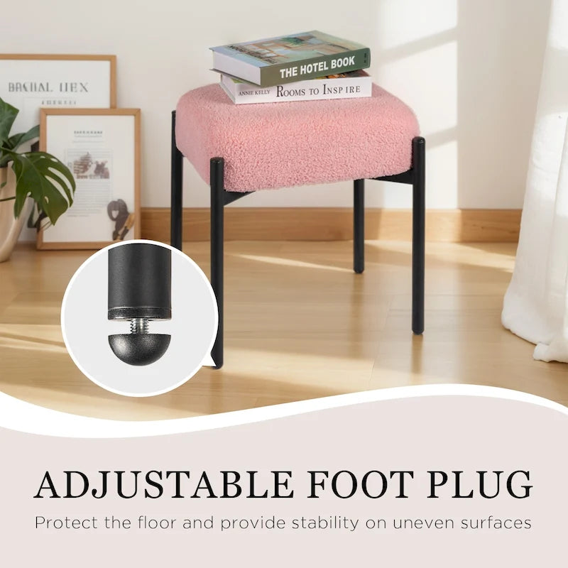Faux Teddy Fur Round Vanity Stool, Ottoman Foot Stool