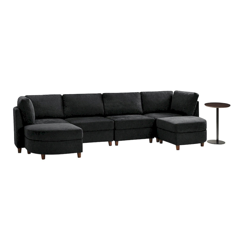 Sofá Seccional Modular con Almacenamiento Debajo del Asiento, Mesa Incorporada y Patas de Madera Maciza