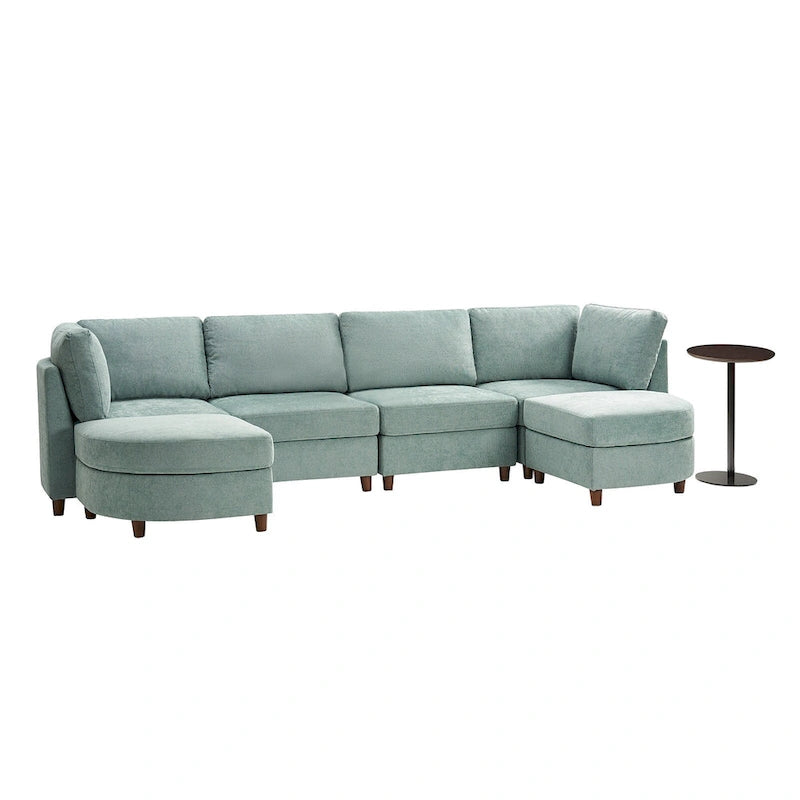 Sofá Seccional Modular con Almacenamiento Debajo del Asiento, Mesa Incorporada y Patas de Madera Maciza