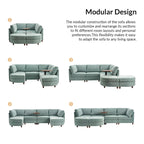 Sofá Seccional Modular con Almacenamiento Debajo del Asiento, Mesa Incorporada y Patas de Madera Maciza