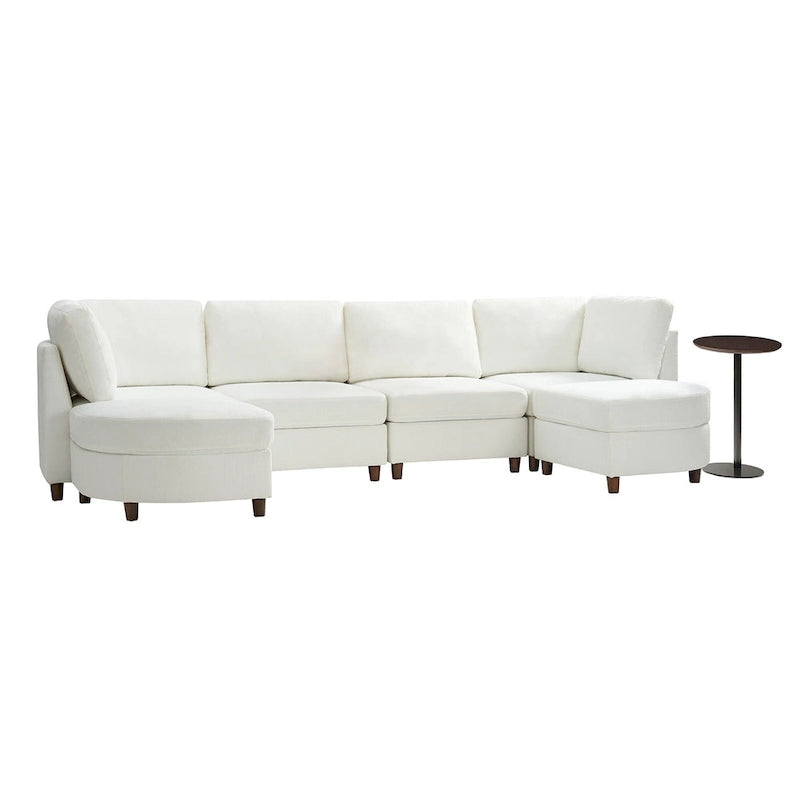 Sofá Seccional Modular con Almacenamiento Debajo del Asiento, Mesa Incorporada y Patas de Madera Maciza