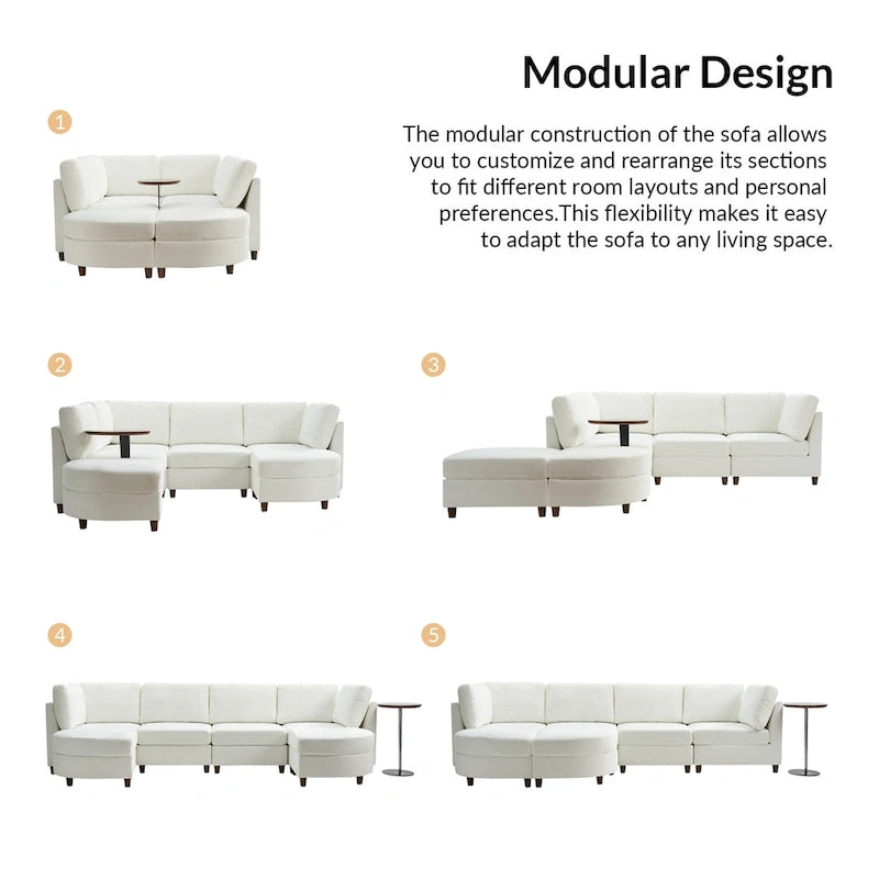 Sofá Seccional Modular con Almacenamiento Debajo del Asiento, Mesa Incorporada y Patas de Madera Maciza