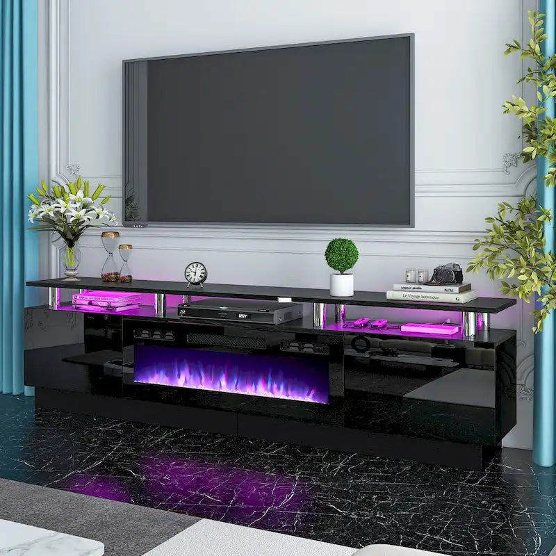 80 2 Tier TV Console Stand for TVs Up to 90,with 36 Electric Fireplace